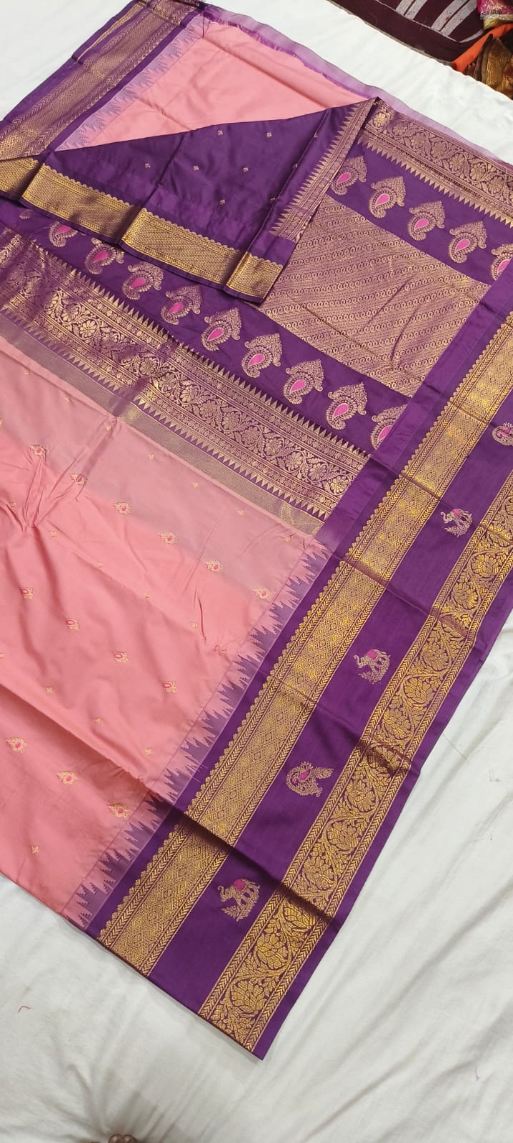 Elegant Gadwal semi Pattu silk saree draped to showcase its rich pallu and contrasting color combination