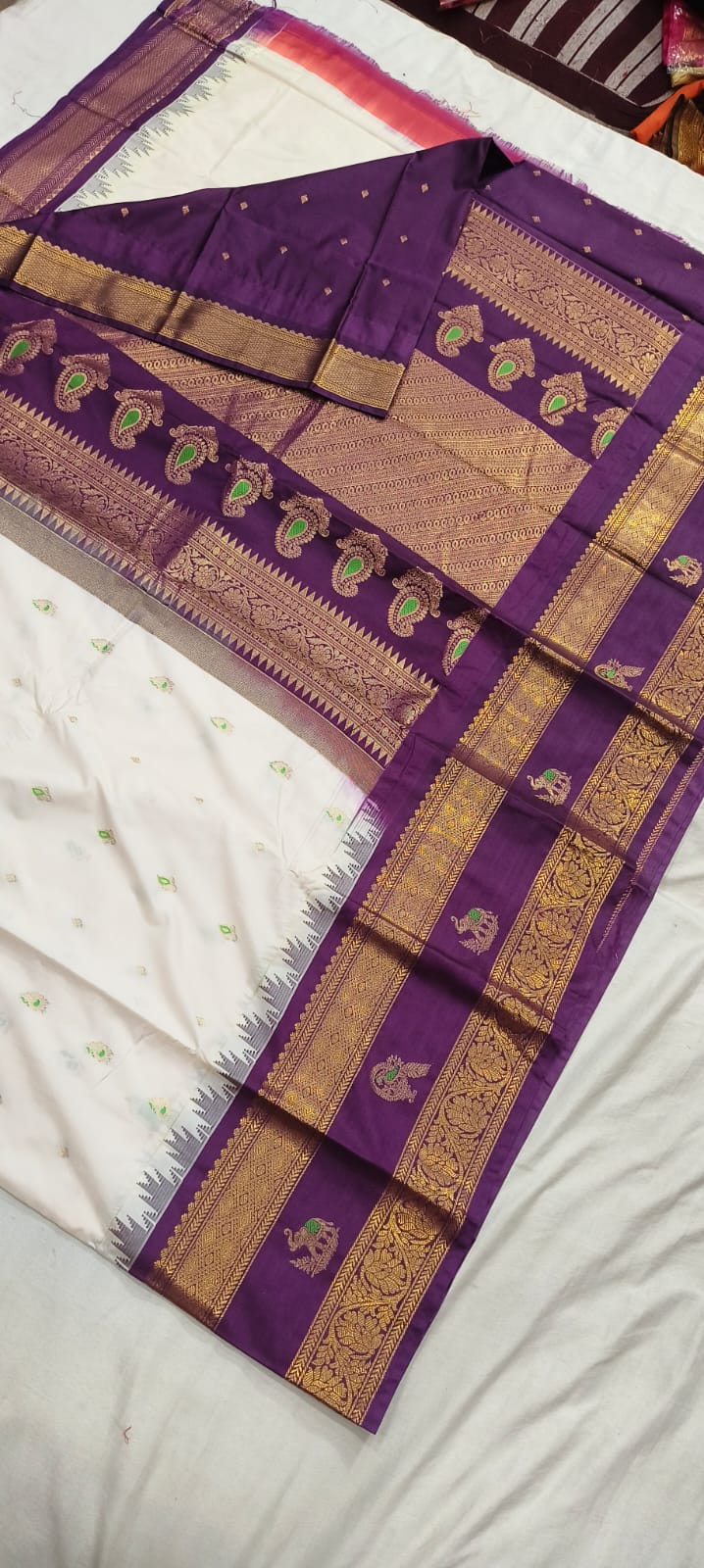 Elegant Gadwal semi Pattu silk saree draped to showcase its rich pallu and contrasting color combination