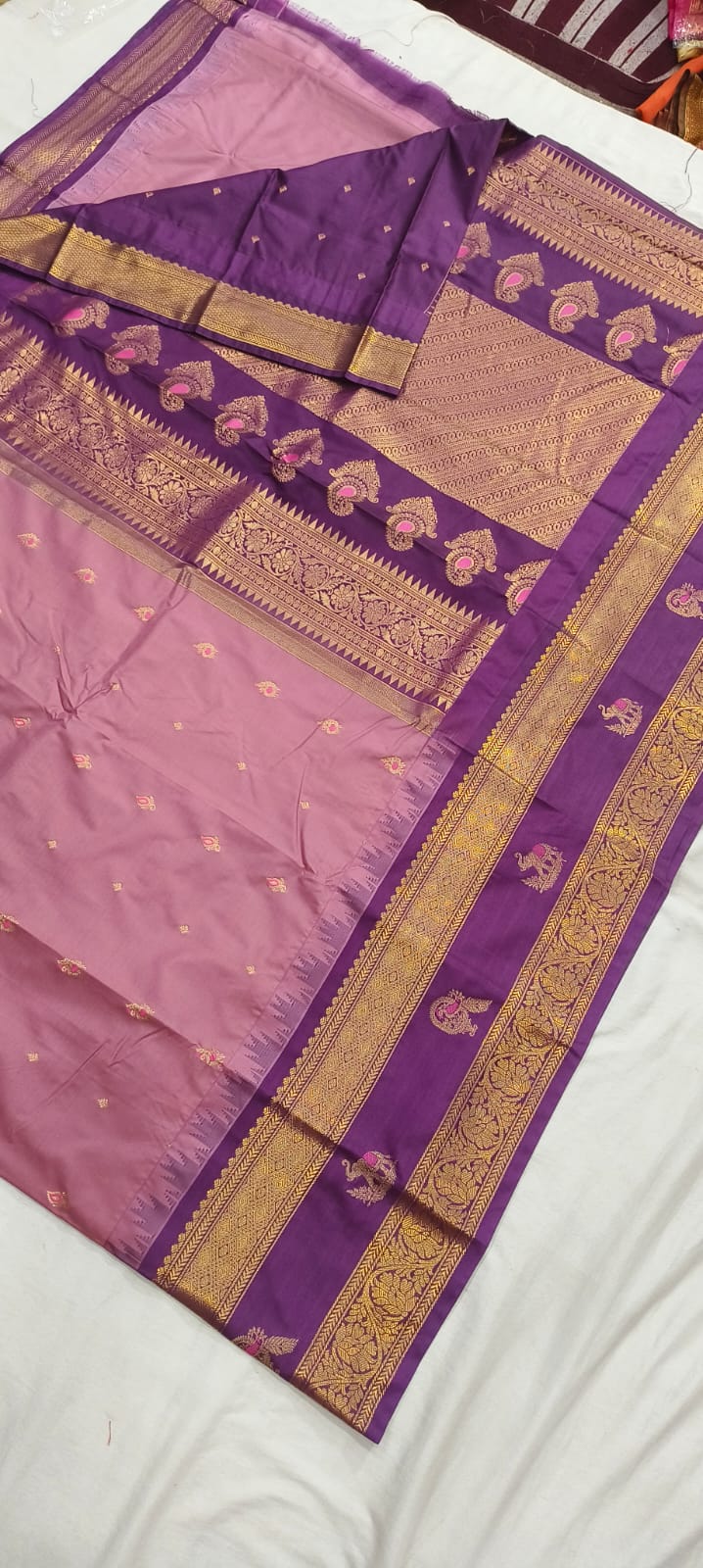 Elegant Gadwal semi Pattu silk saree draped to showcase its rich pallu and contrasting color combination