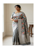 Grey Banarasi Tissue Silk Meenakari Saree