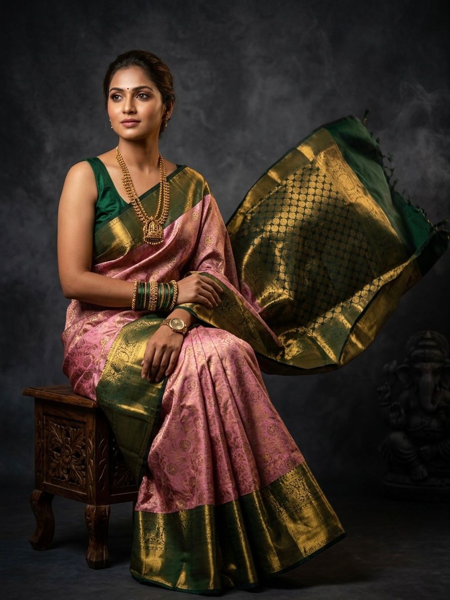 Kanchipuram Semi Silk Brocade Bridal Sarees