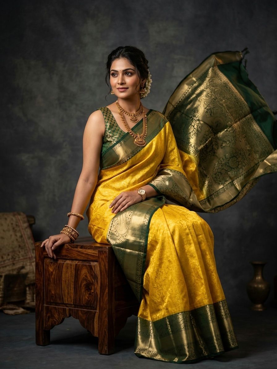 Kanchipuram Semi Silk Brocade Bridal Sarees