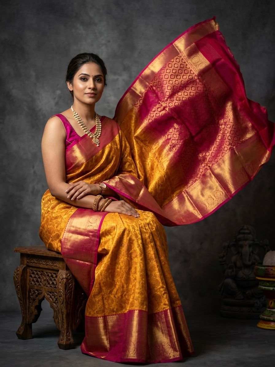 Kanchipuram Semi Silk Brocade Bridal Sarees