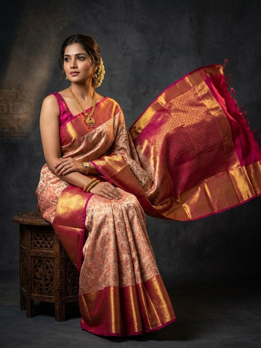 Kanchipuram Semi Silk Brocade Bridal Sarees