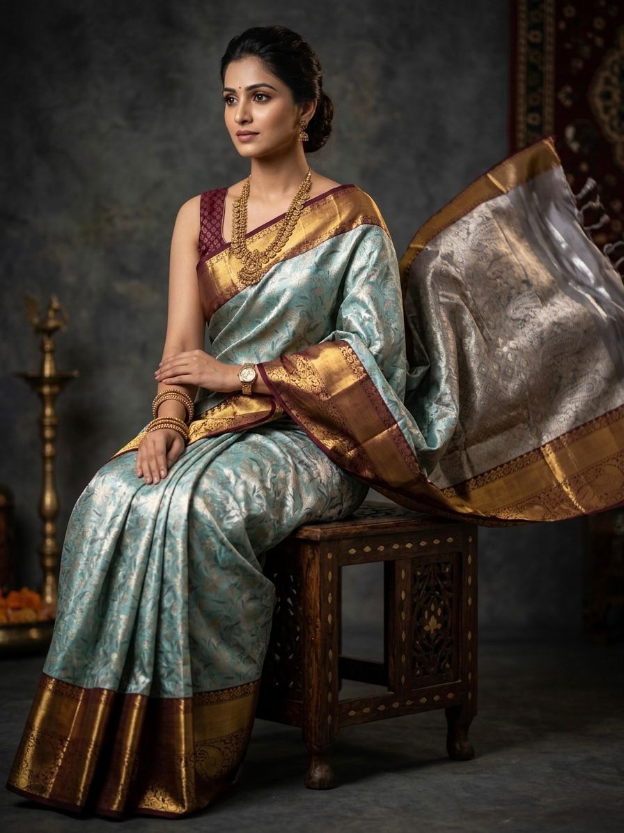 Kanchipuram Semi Silk Brocade Bridal Sarees