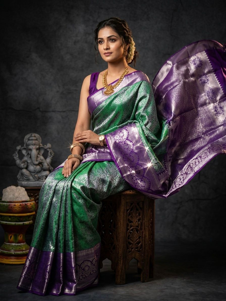 Kanchipuram Semi Silk Brocade Bridal Sarees