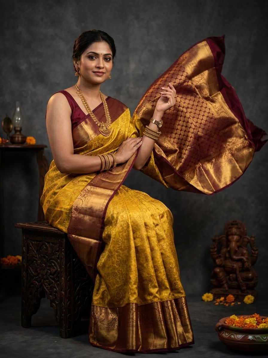Kanchipuram Semi Silk Brocade Bridal Sarees