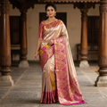Gold & Pink Kanchipuram Handloom Tissue Brocade Silk Saree