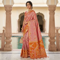 Coral Kanchipuram Handloom Tissue Meenakari Kalanjali Theega Silk Saree