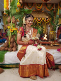 Off White Kanchipuram Handloom 2G Gold Pattu Silk Bridal Saree