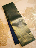 Midnight Blue Kanchipuram handloom 2G gold temple silk saree featuring traditional gold zari weaving and classic temple borders.