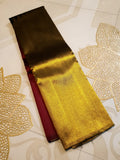 Maroon Kanchipuram Handloom 2G Gold Temple Silk Saree, a stunning embodiment of South Indian weaving traditions