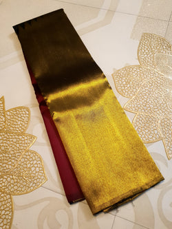 Maroon Kanchipuram Handloom 2G Gold Temple Silk Saree, a stunning embodiment of South Indian weaving traditions