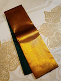 Bottle Green Kanchipuram Handloom 2G Gold Temple Silk Saree, a stunning embodiment of South Indian weaving traditions