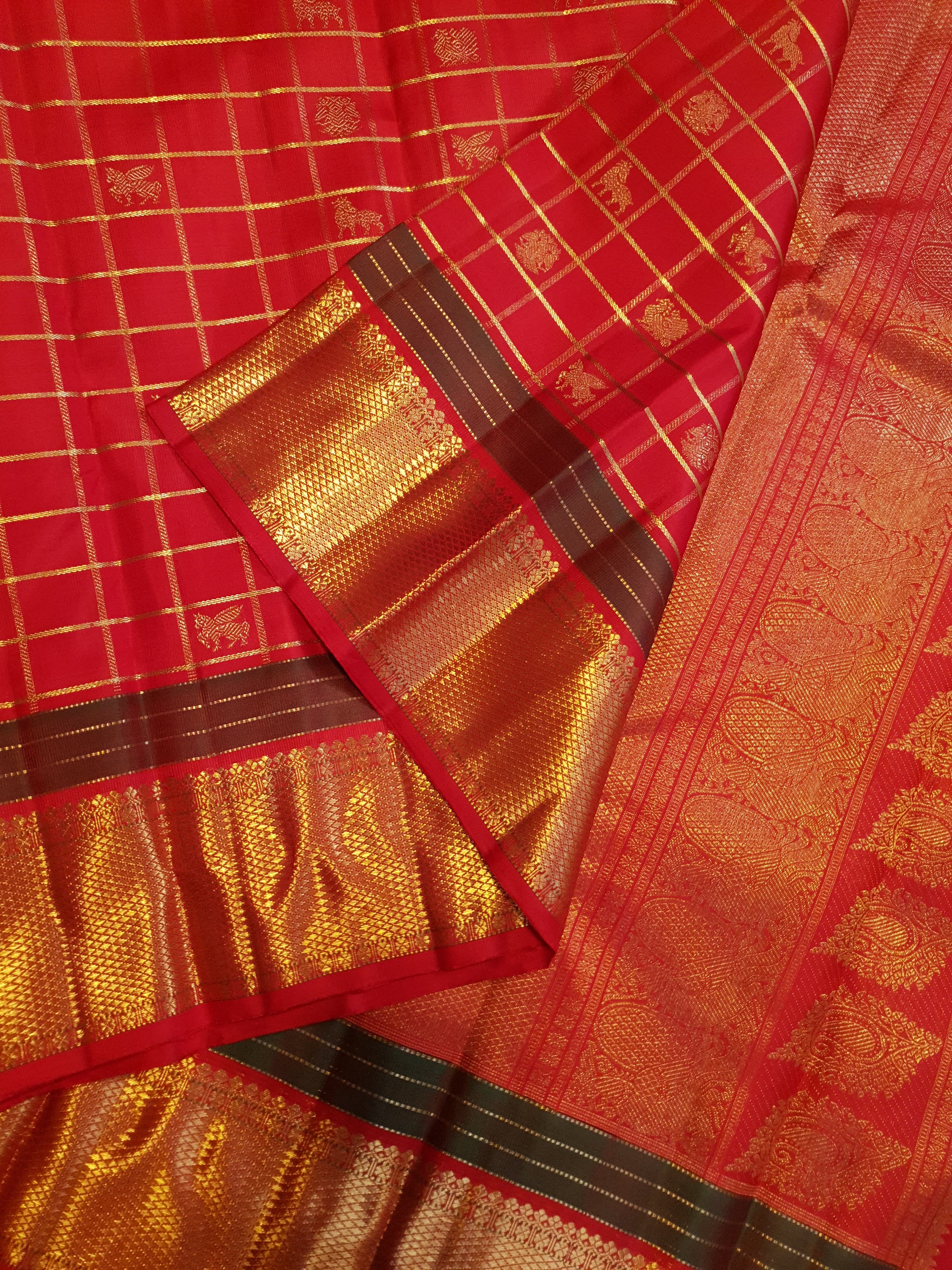 Turkis Kanchipuram Håndvævet 3G Guld Korvai Silkesaree