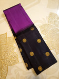 Purple Kanchipuram handloom pure silk saree featuring 2G gold yazhi motifs and rich contrasting details.