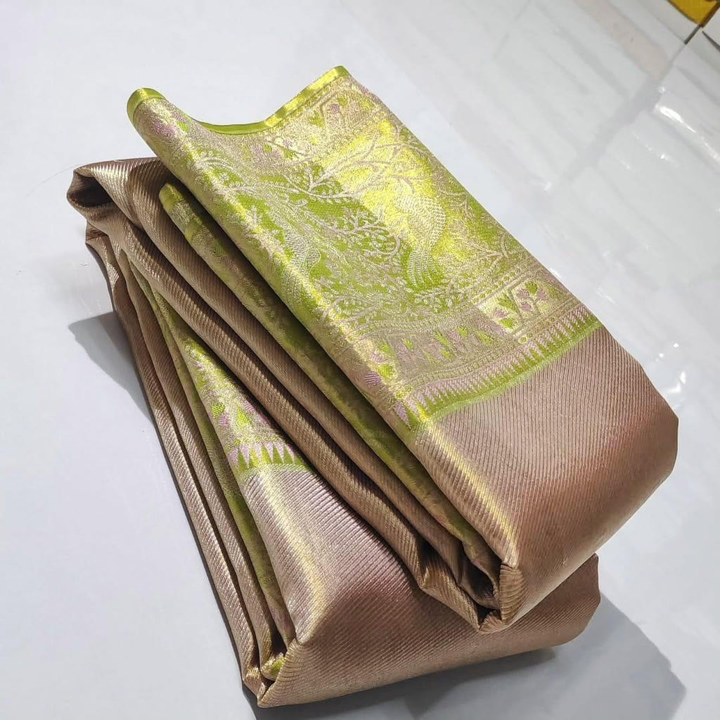 Baby Pink Kanchipuram Handloom Tissue Brocade Silk Saree