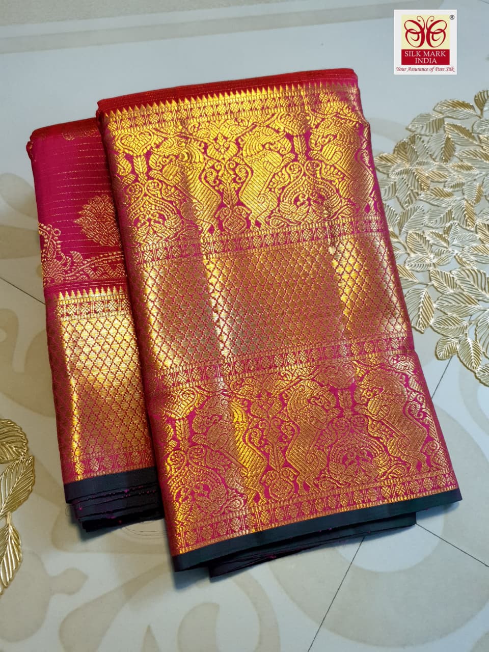 Dark Pink Kanchipuram Handloom 2G Gold Pattu Silk Saree