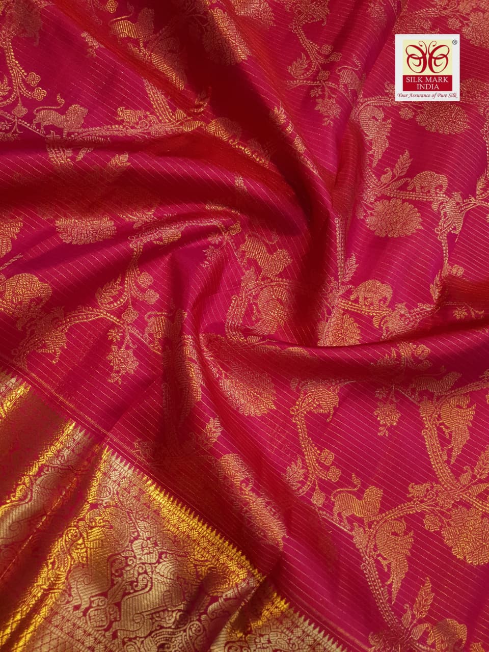 Dark Pink Kanchipuram Handloom 2G Gold Pattu Silk Saree
