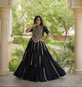 Black Rayon Navratri Lehenga Choli With Mirror and Gota Work