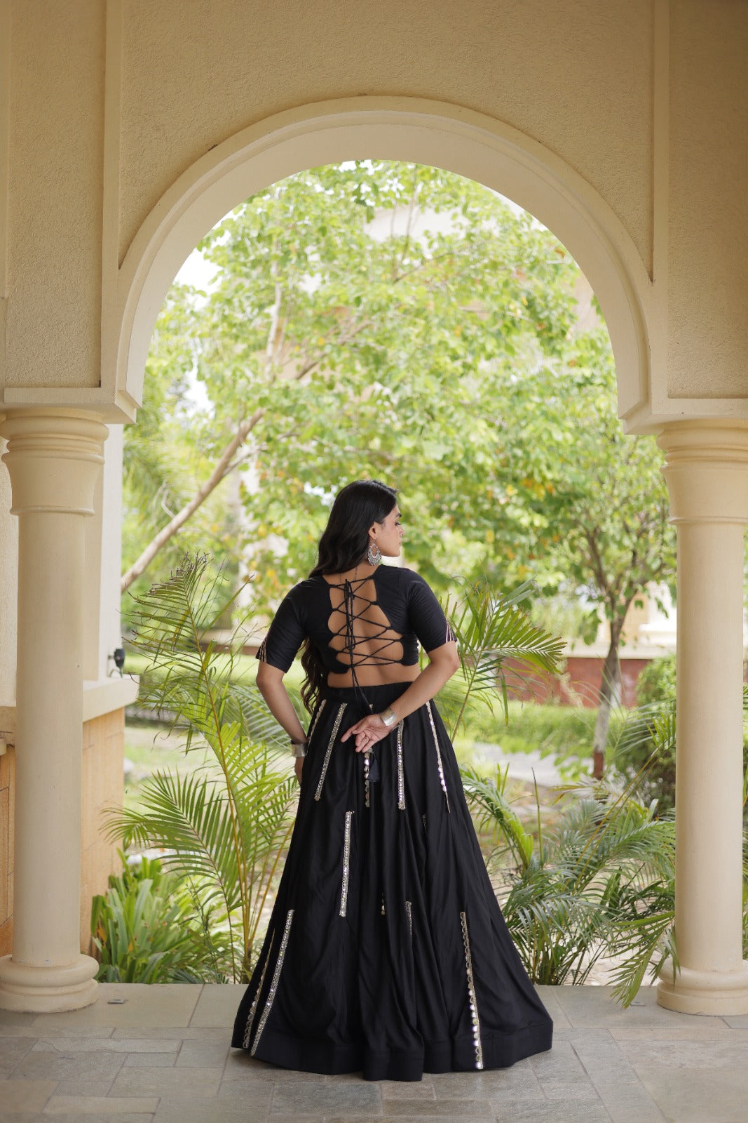 Black Rayon Navratri Lehenga Choli With Mirror and Gota Work