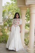 White Rayon Navratri Lehenga Choli With Mirror and Gota Work