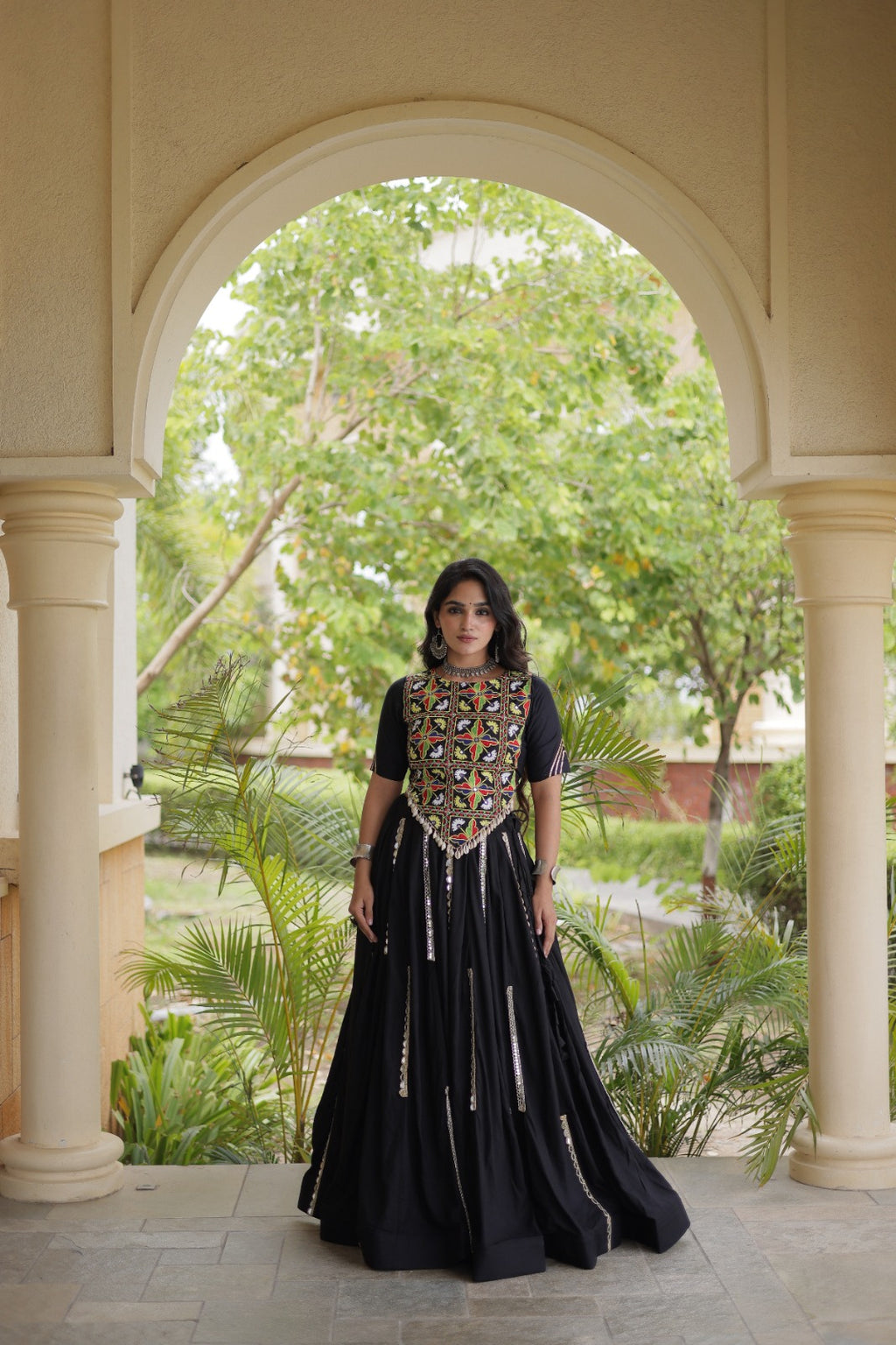 Black Rayon Navratri Lehenga Choli With Mirror and Gota Work