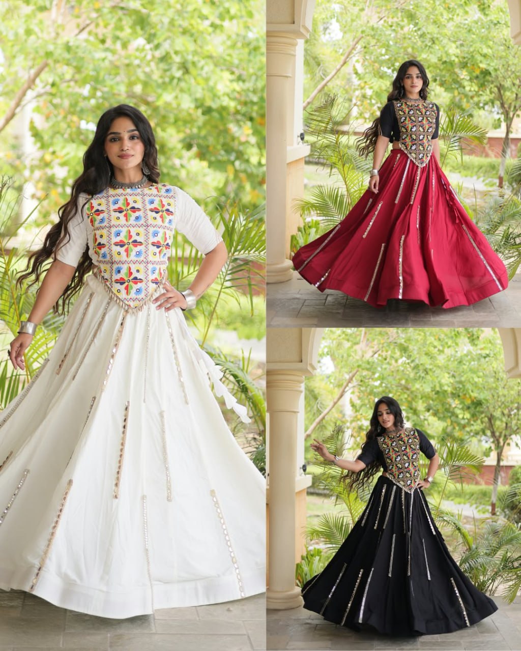 Black Rayon Navratri Lehenga Choli With Mirror and Gota Work