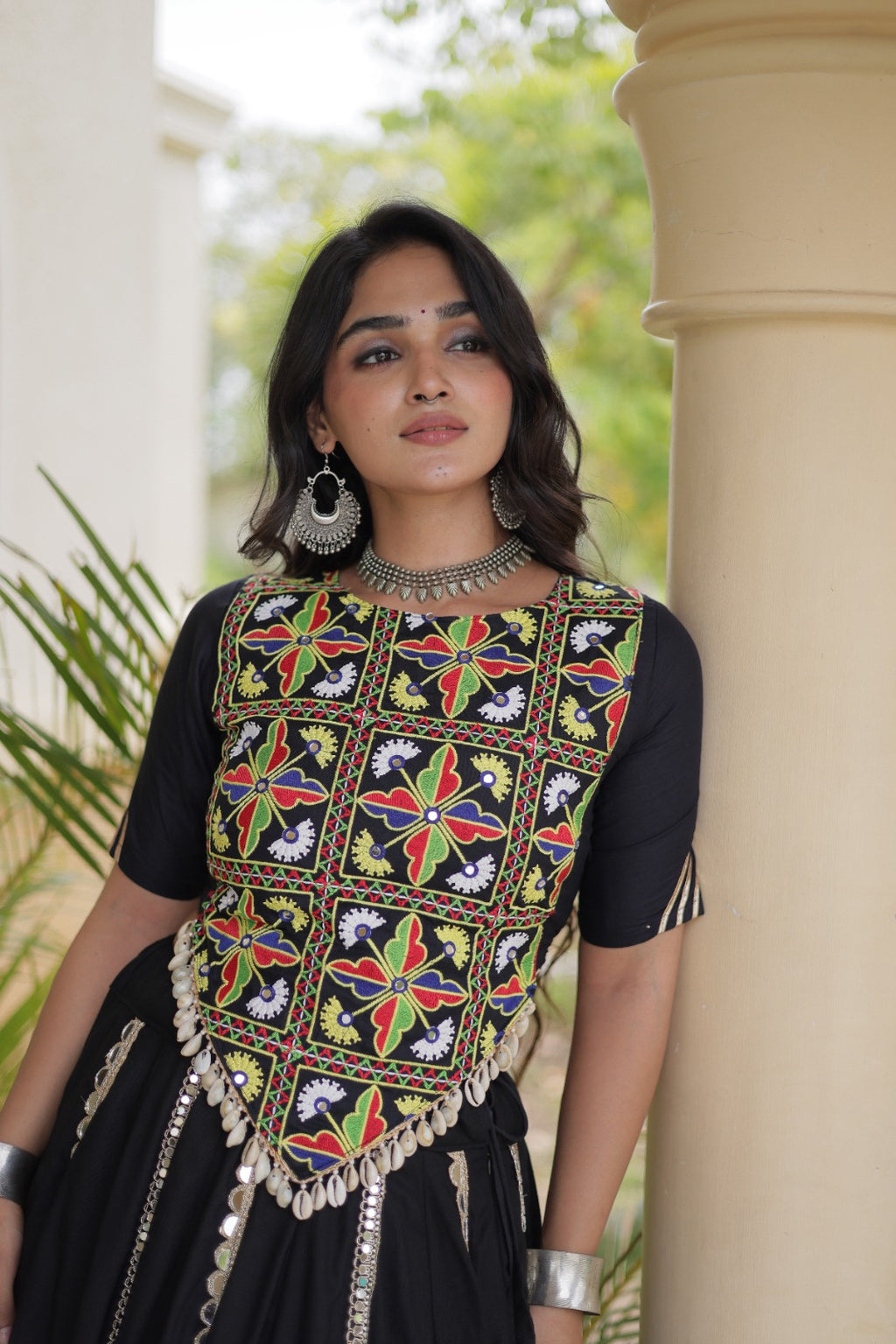Black Rayon Navratri Lehenga Choli With Mirror and Gota Work