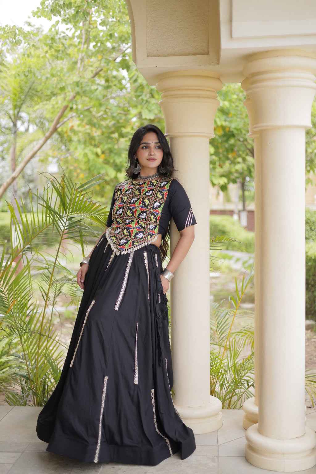 Black Rayon Navratri Lehenga Choli With Mirror and Gota Work