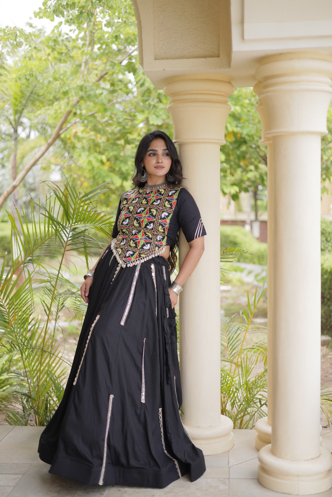Black Rayon Navratri Lehenga Choli With Mirror and Gota Work