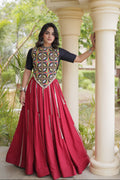 Maroon Rayon Navratri Lehenga Choli With Mirror and Gota Work
