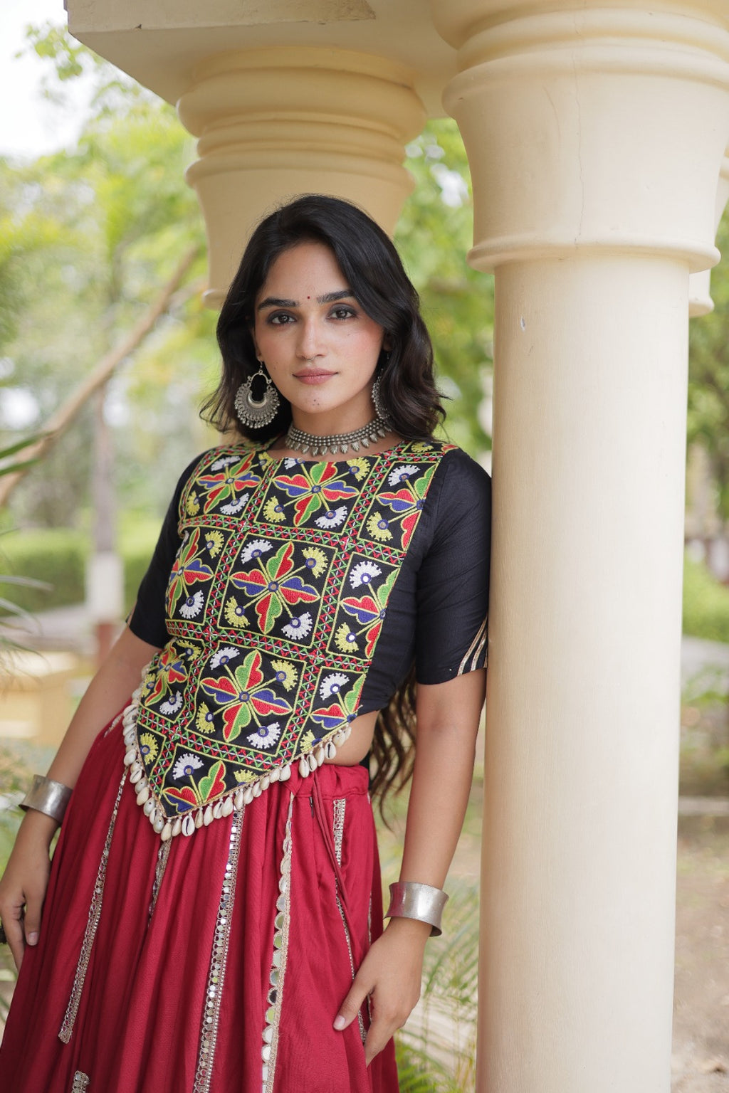 Maroon Rayon Navratri Lehenga Choli With Mirror and Gota Work