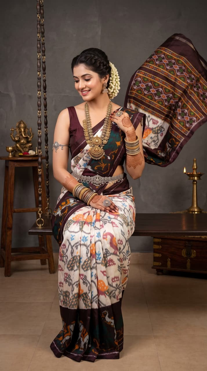 Silk Mark Certified Pochampally Handloom Ikkat Madthasu Patola Silk Saree