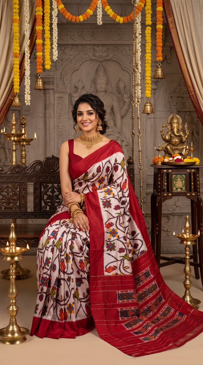 Silk Mark Certified Pochampally Handloom Ikkat Madthasu Patola Silk Saree