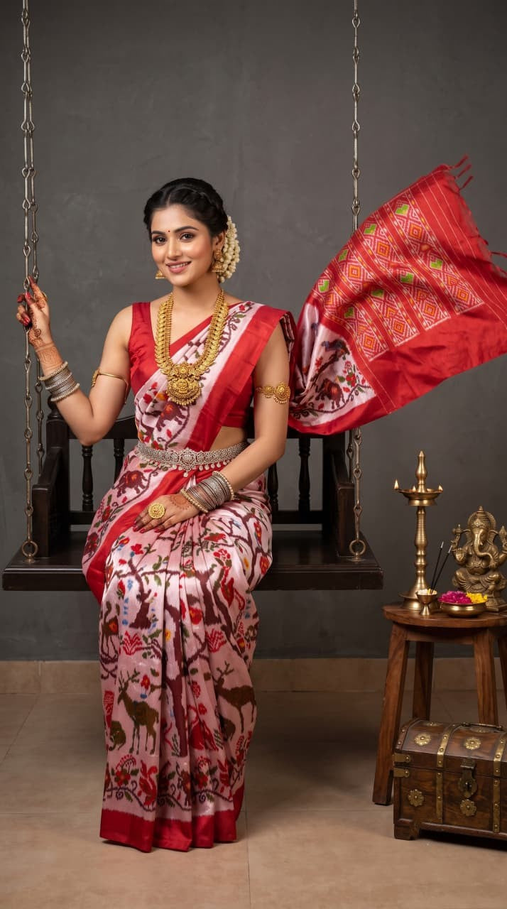 Silk Mark Certified Pochampally Handloom Ikkat Madthasu Patola Silk Saree