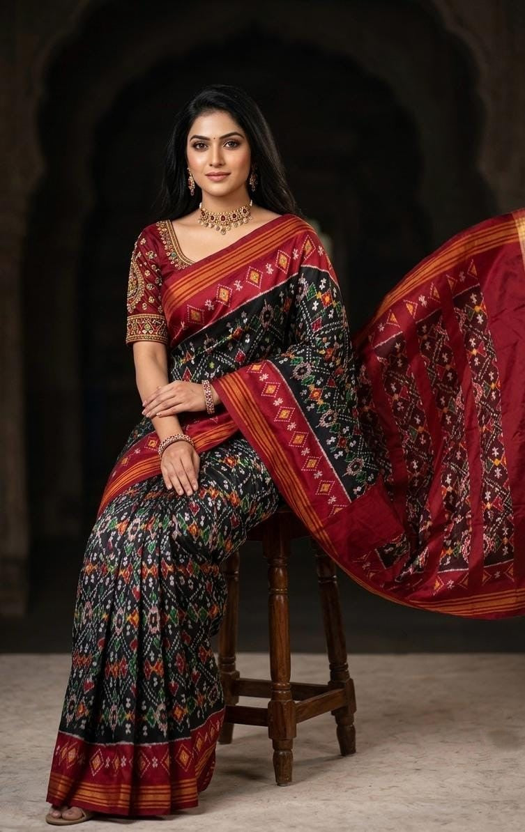 Silk Mark Certified  Pochampally Handloom Ikkat Patola Silk Saree