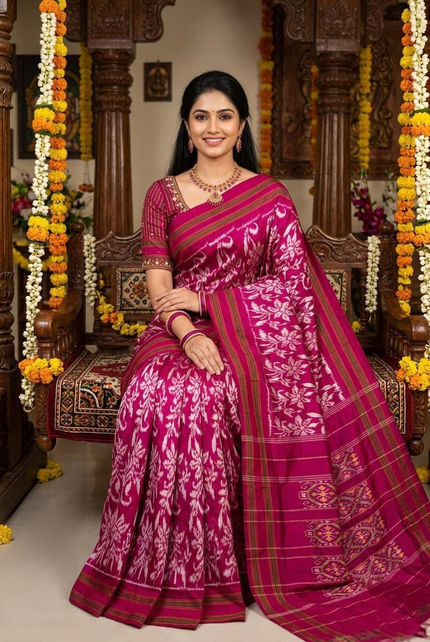 Silk Mark Certified  Pochampally Handloom Ikkat Patola Silk Saree