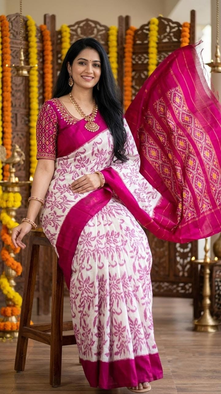 Silk Mark Certified  Pochampally Handloom Ikkat Patola Silk Saree
