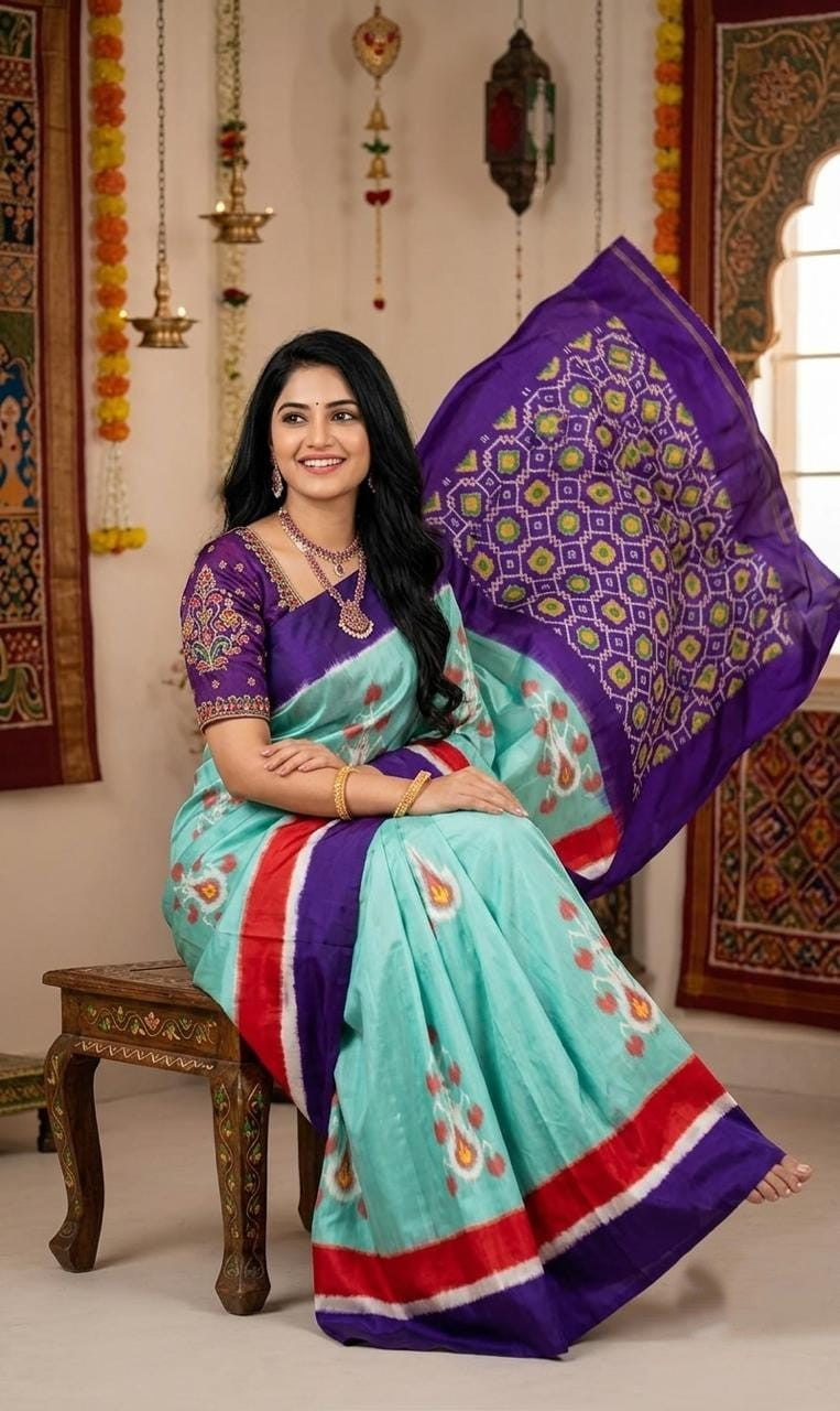 Silk Mark Certified  Pochampally Handloom Ikkat Patola Silk Saree