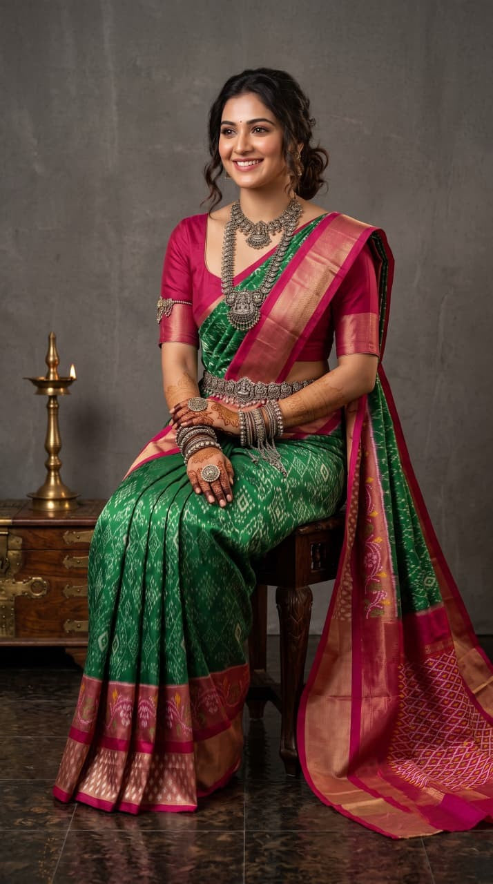 Silk Mark Certified Pochampally Handloom Ikkat/Ikat Patola Silk Sarees