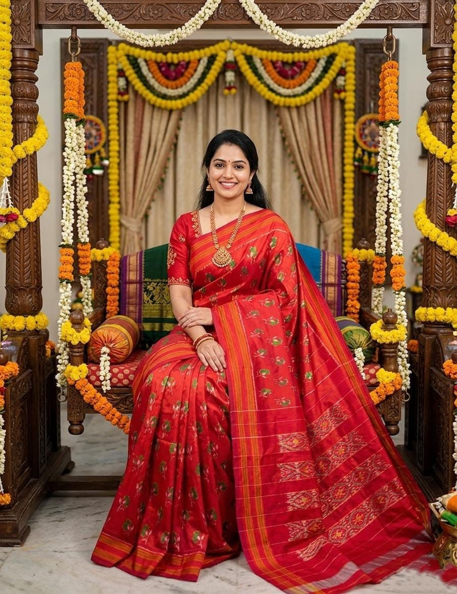 Silk Mark Certified  Pochampally Handloom Ikkat Patola Silk Saree