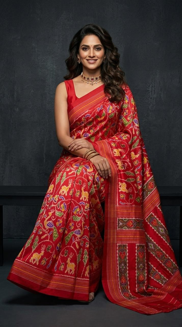 Silk Mark Certified Pochampally Handloom Ikkat/Ikat Madthasu Patola Silk Sarees