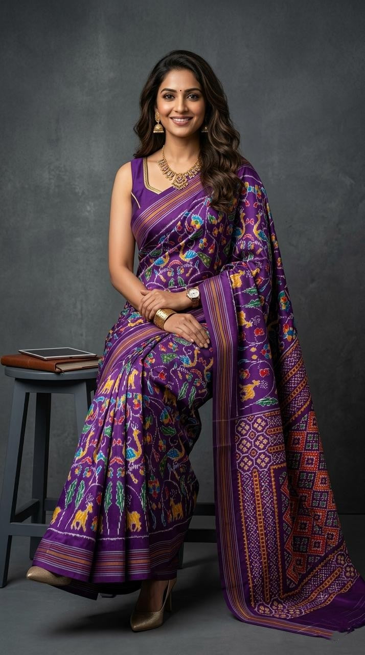 Silk Mark Certified Pochampally Handloom Ikkat/Ikat Madthasu Patola Silk Sarees