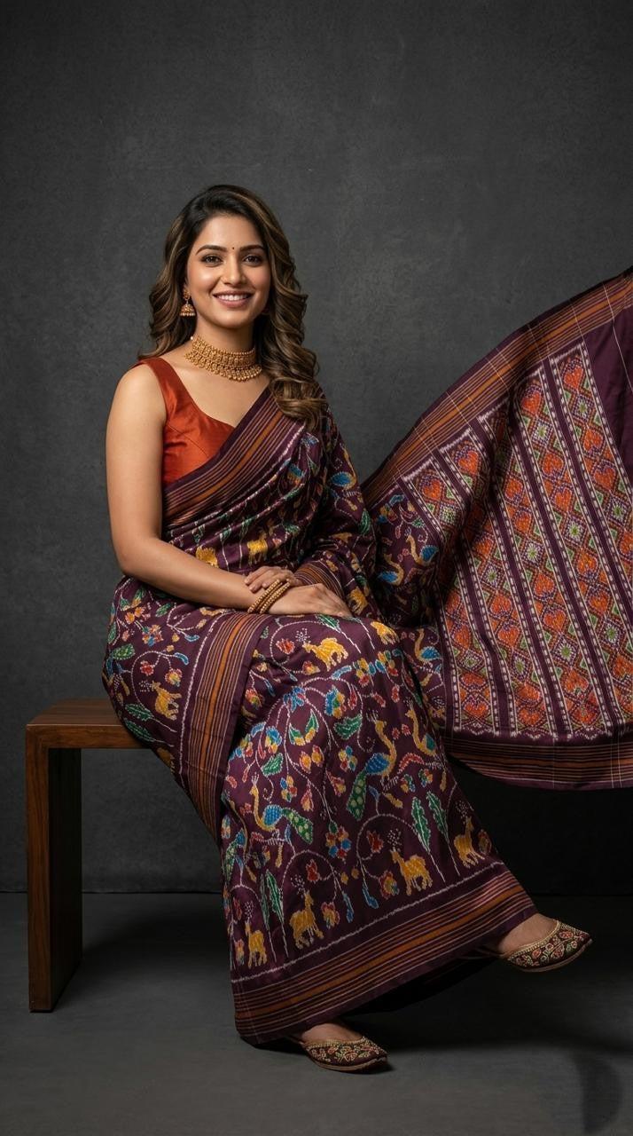 Silk Mark Certified Pochampally Handloom Ikkat/Ikat Madthasu Patola Silk Sarees