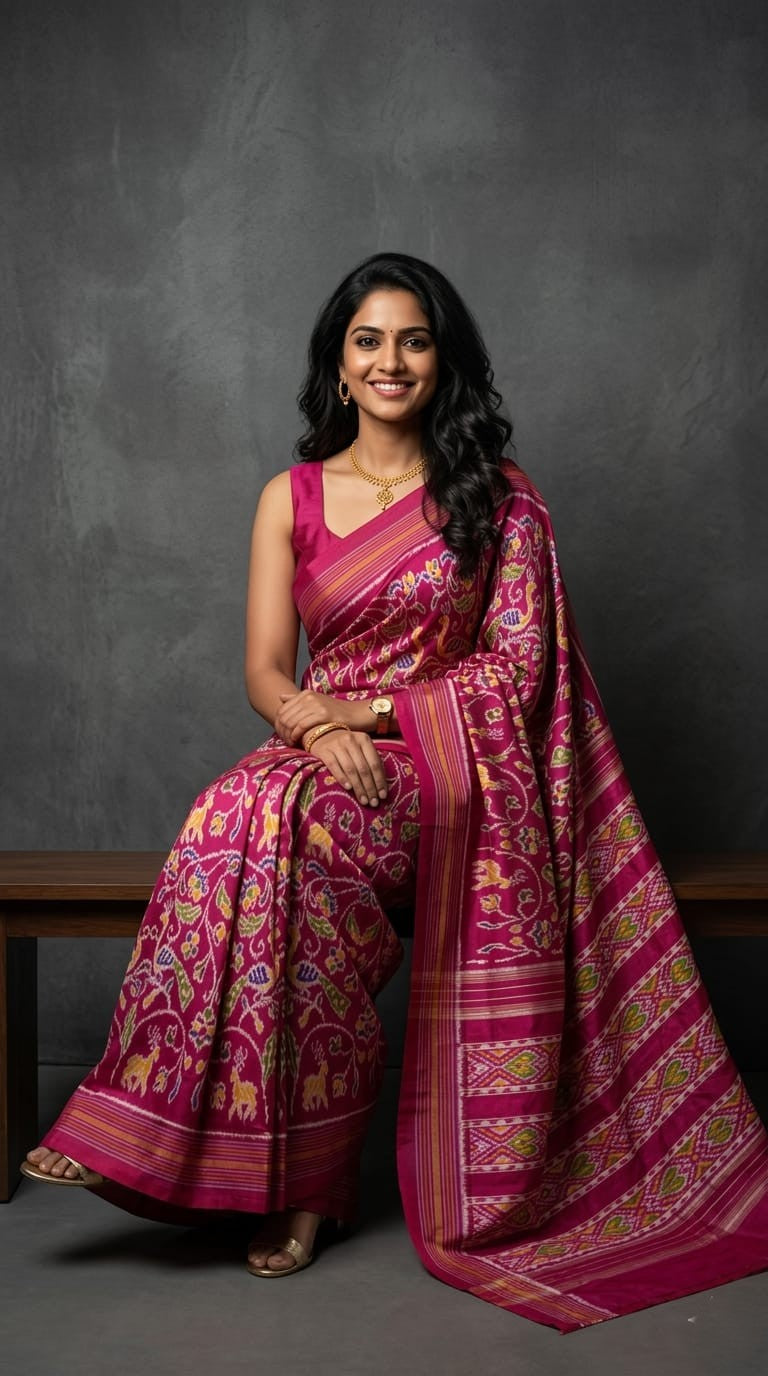 Silk Mark Certified Pochampally Handloom Ikkat/Ikat Madthasu Patola Silk Sarees