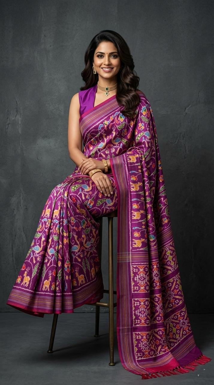 Silk Mark Certified Pochampally Handloom Ikkat/Ikat Madthasu Patola Silk Sarees