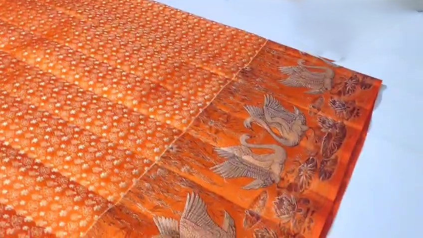Orange Kanchipuram Handloom Pattu Silk Bridal Saree