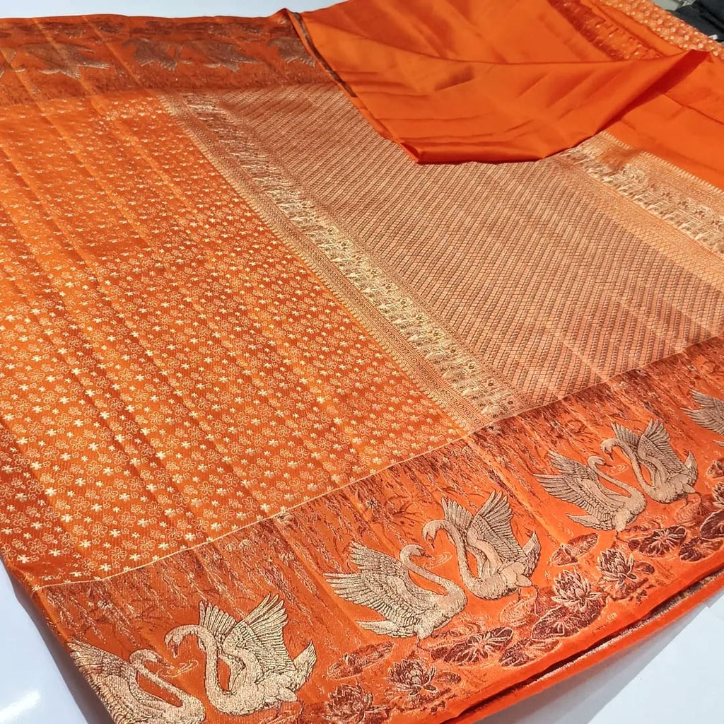 Orange Kanchipuram Handloom Pattu Silk Bridal Saree