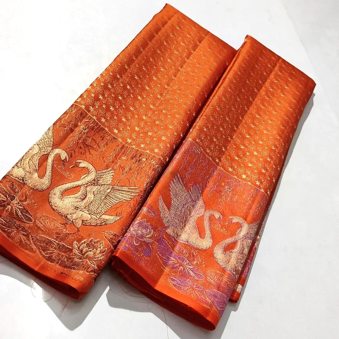 Orange Kanchipuram Handloom Pattu Silk Bridal Saree